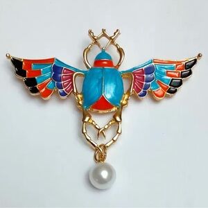 Egyptian Talisman Beetle Aquamarine Brooch